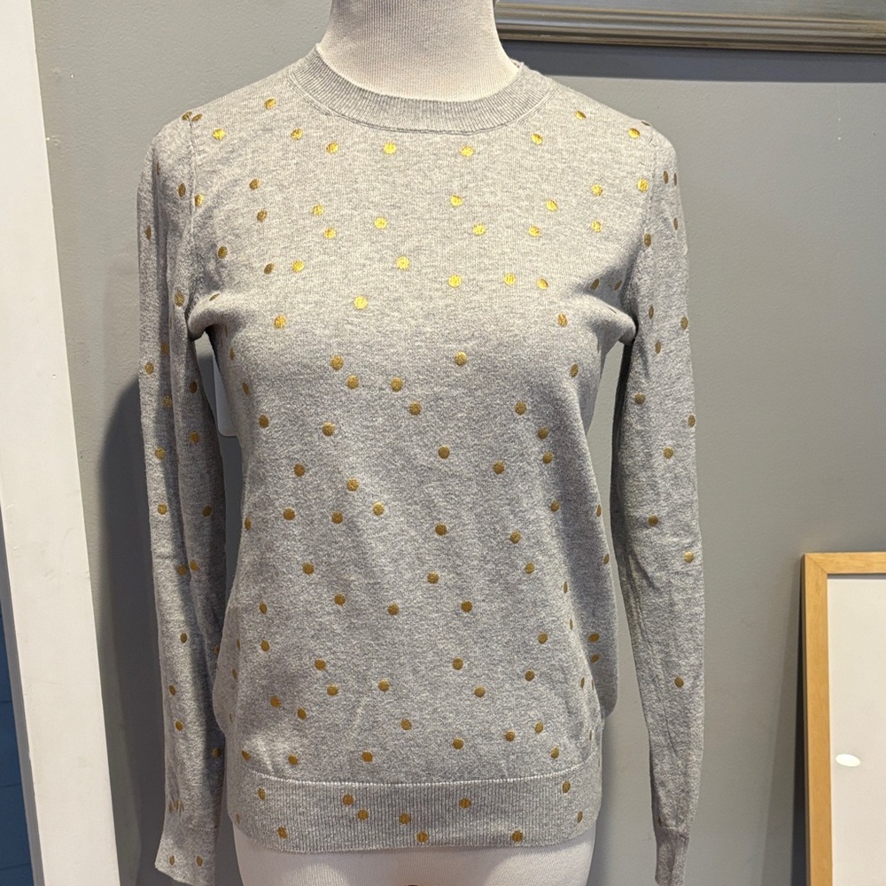 Boden Gray Sweater with Gold Polka Dots